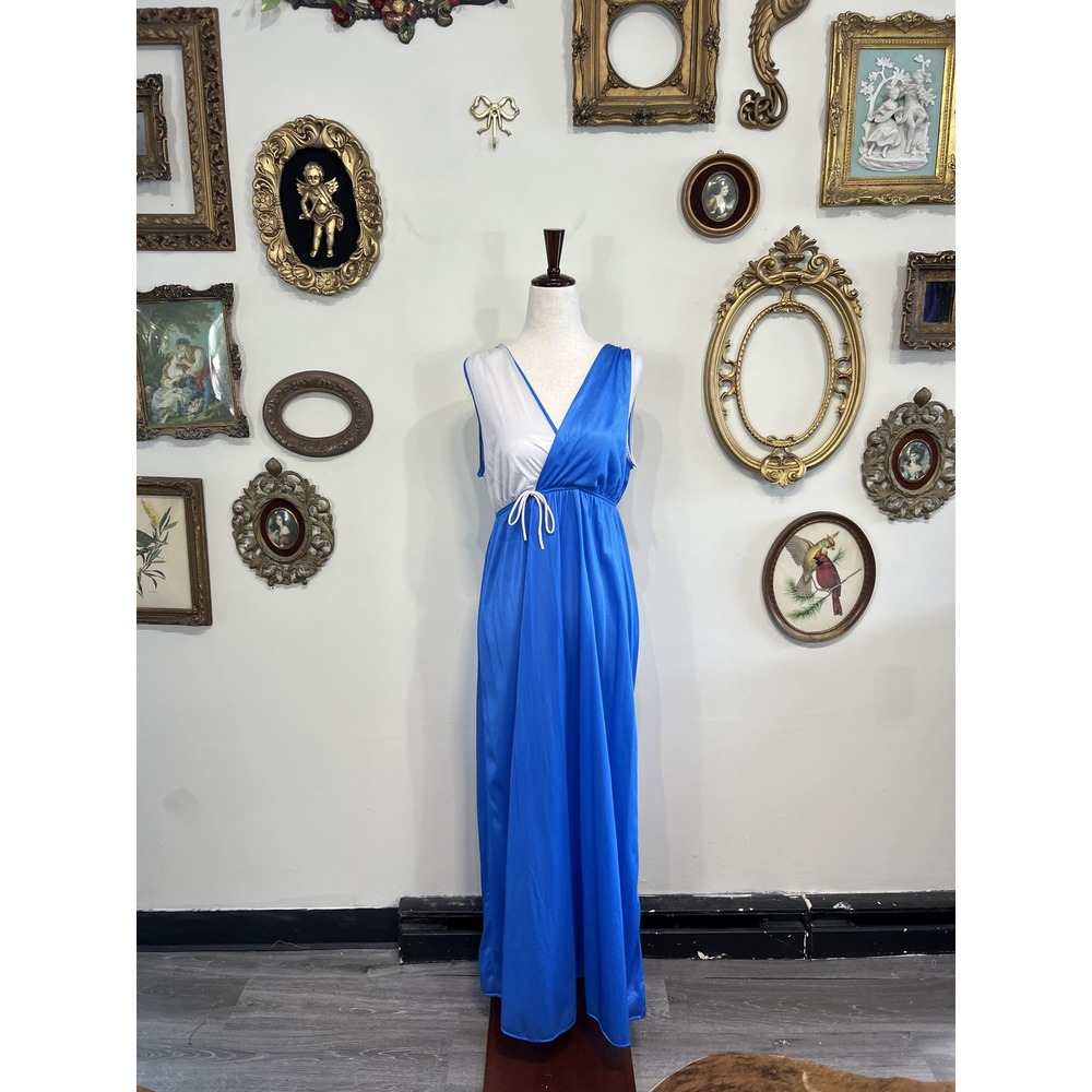 Jill Andrea Vintage Colorblock Ruffle Plunge Maxi Slip Dress Size M
